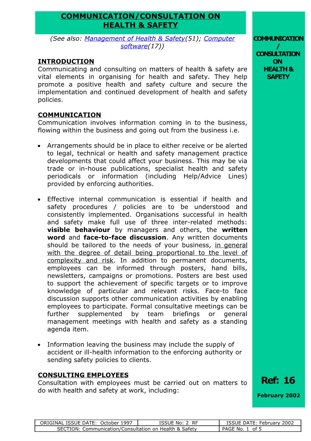 Communication/Consultation On Health & Safety