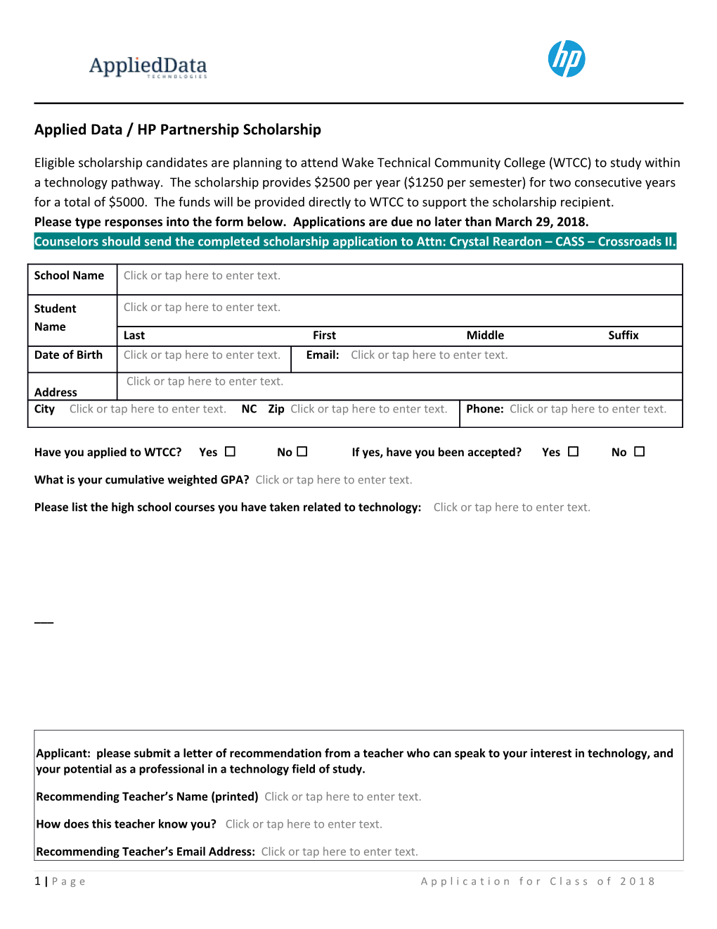 Applied Data / HP Partnership Scholarship