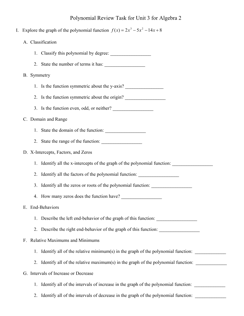 Practice on Polynomials for Accelerated Math II