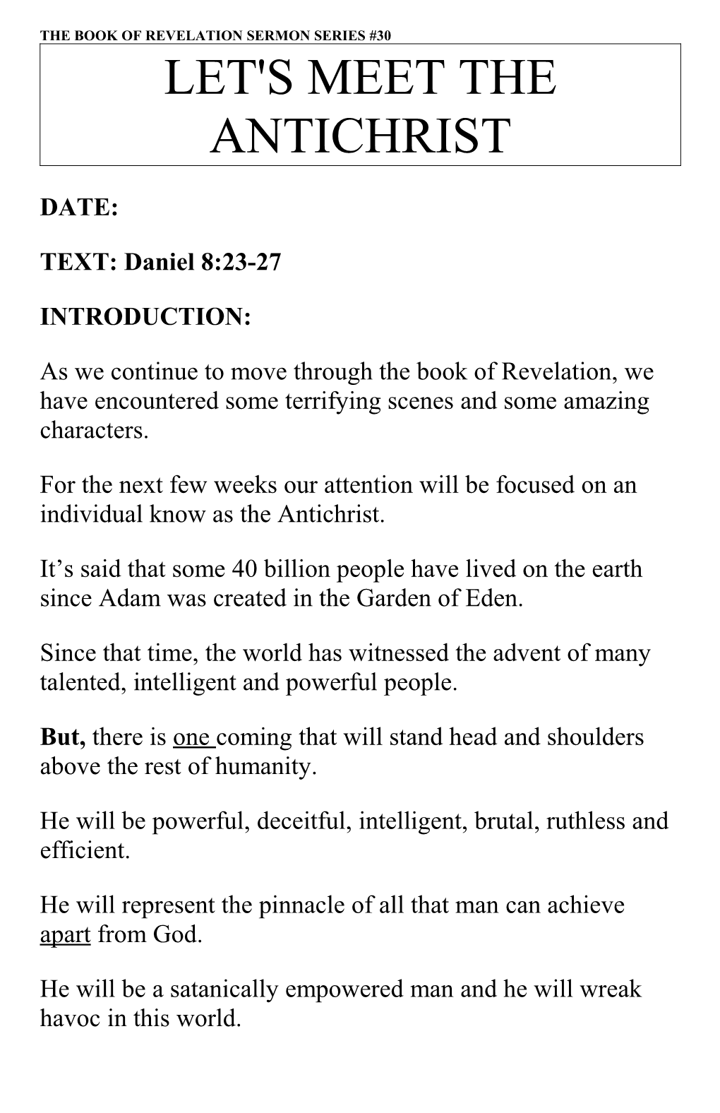 Let S Meet the Antichrist Daniel 8:23-27