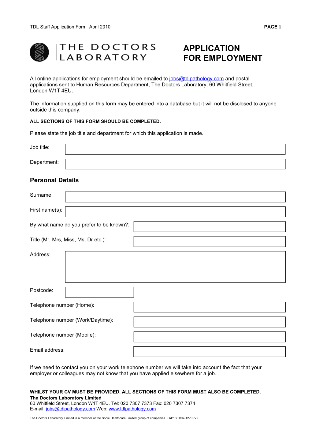 Application for Employment Form s1