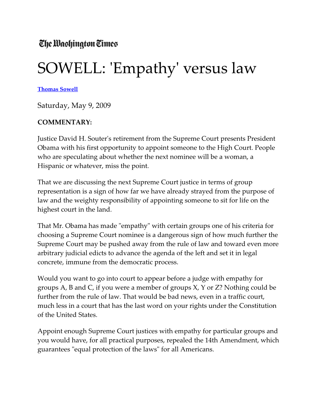 SOWELL: 'Empathy' Versus Law