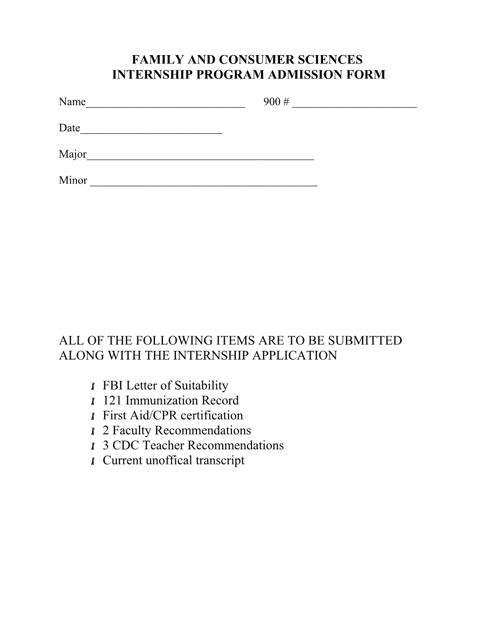 Internship Program Admission Form