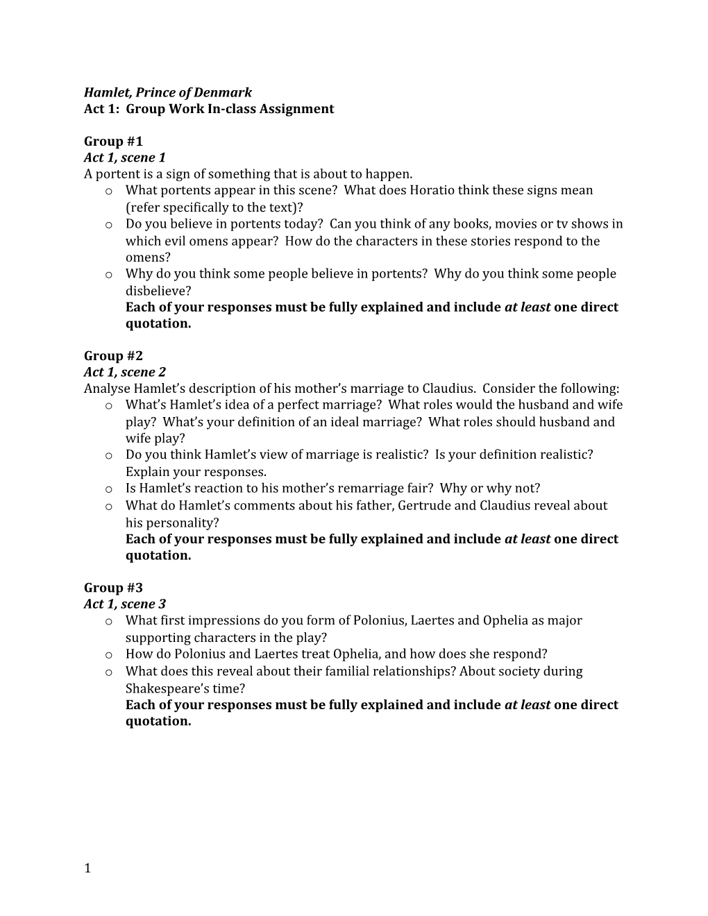 Act 1: Group Work In-Class Assignment