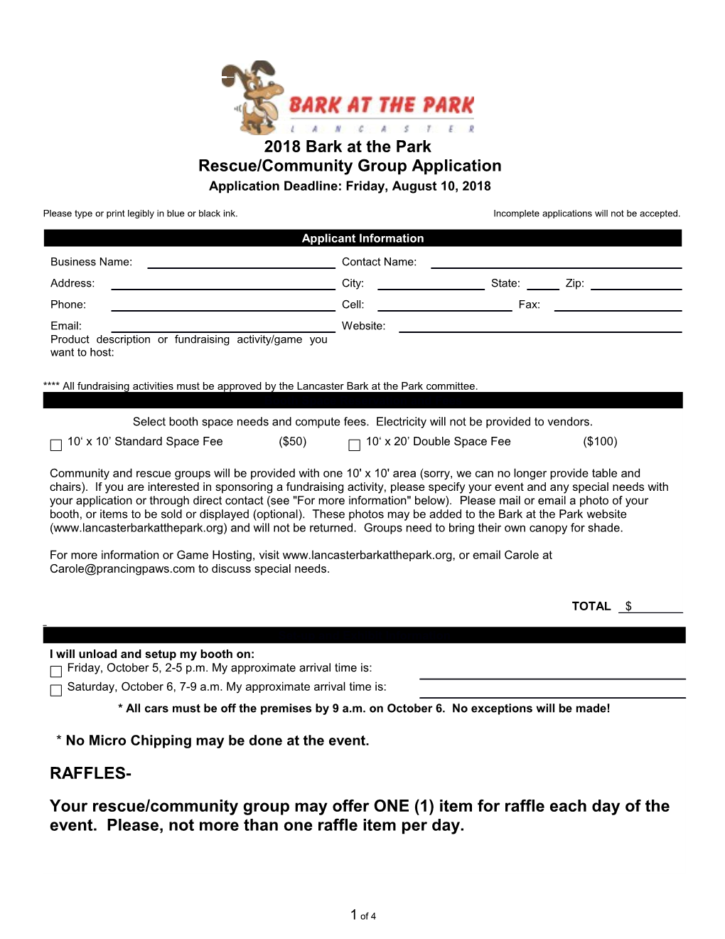 2018Bark at the Park Rescue/Community Group Application