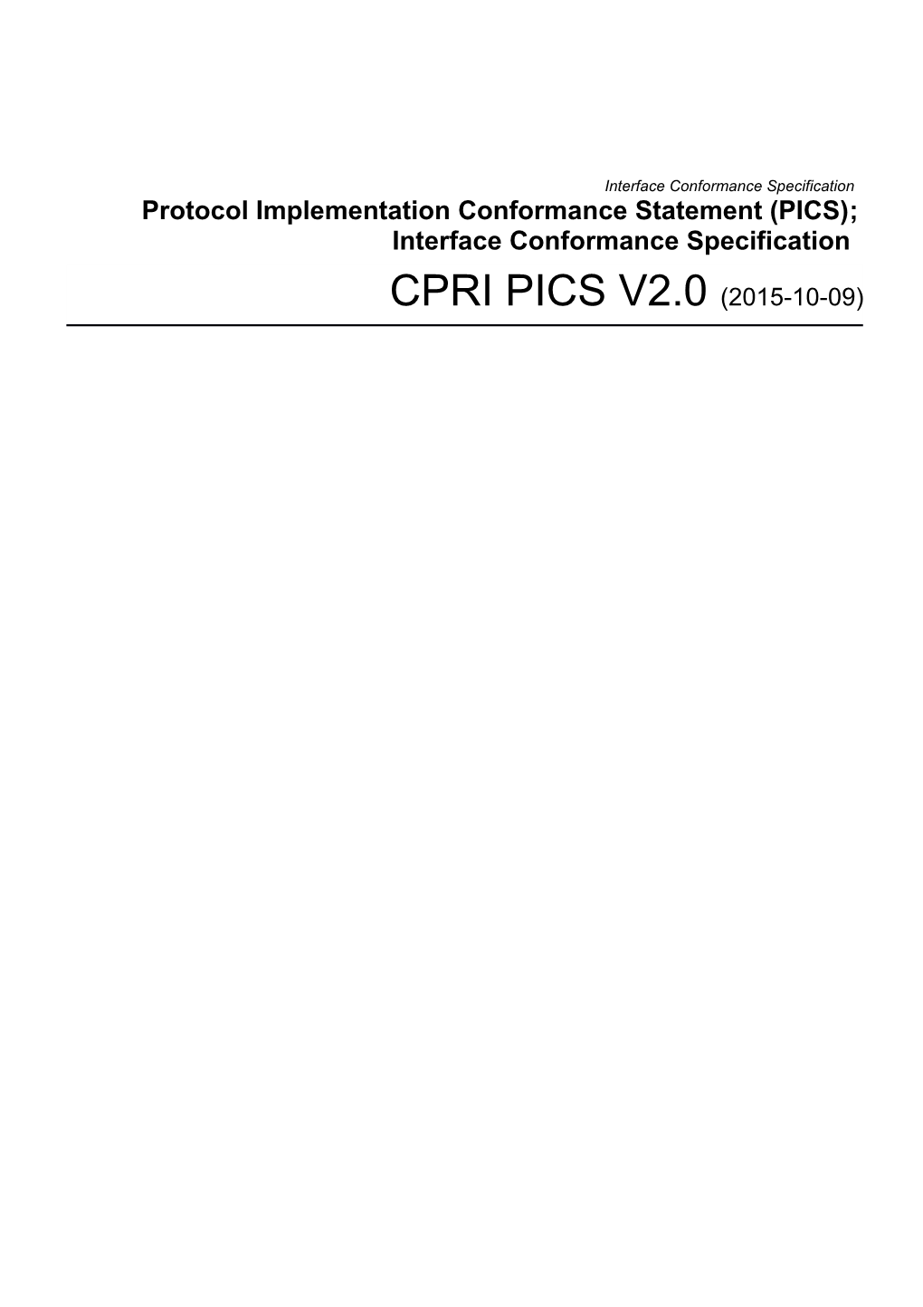 PICS for CPRI Specification V6.1