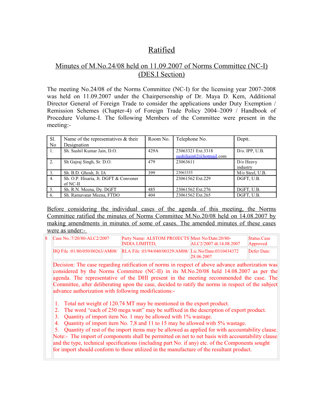 Minutes of M.No.24/08 Held on 11.09.2007 of Norms Committee (NC-I)