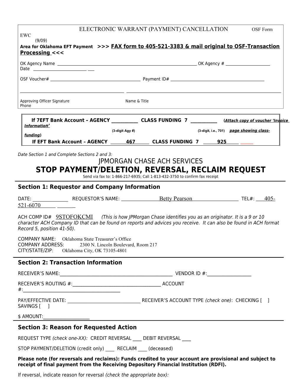 OSF Form EWC - Manual