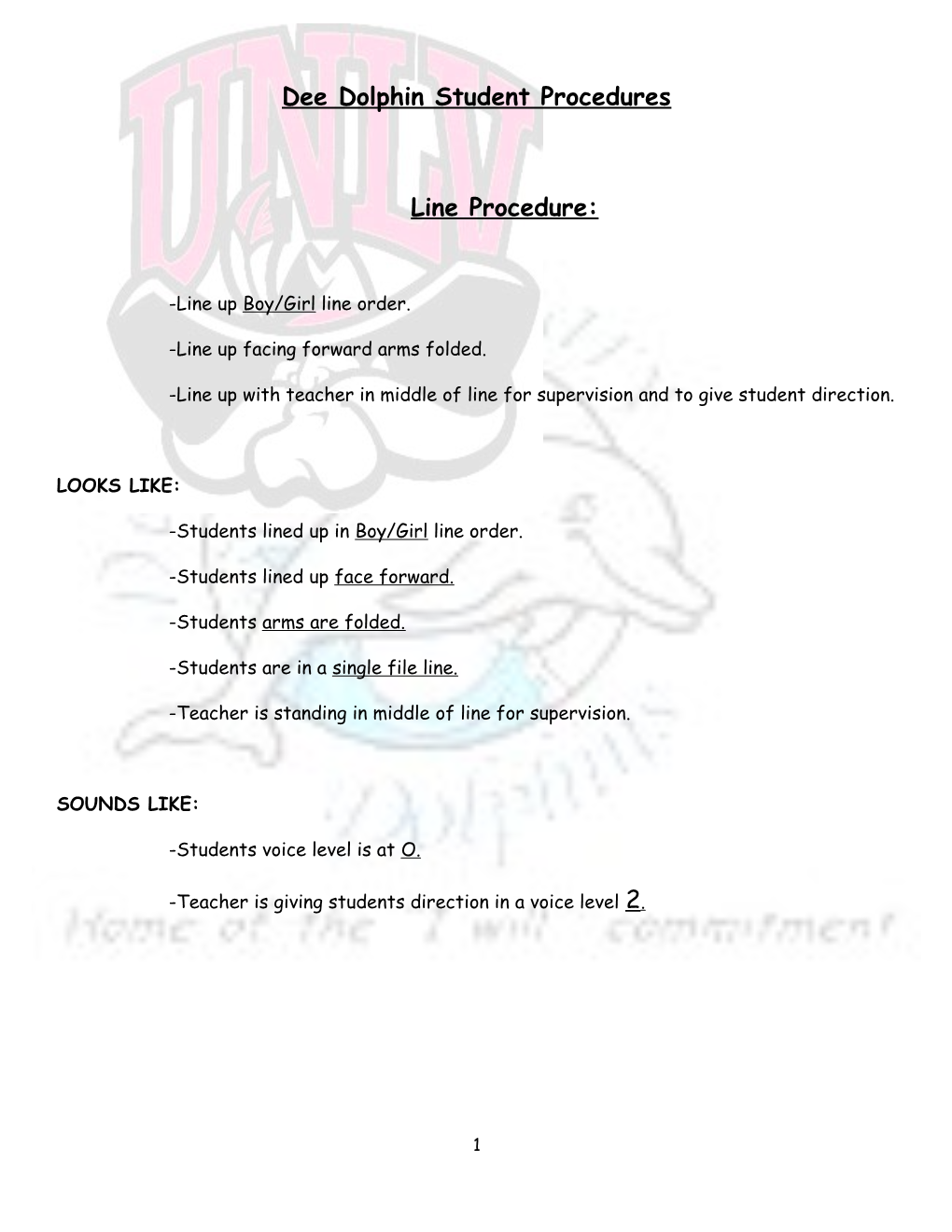 Dee Dolphin Student Procedures