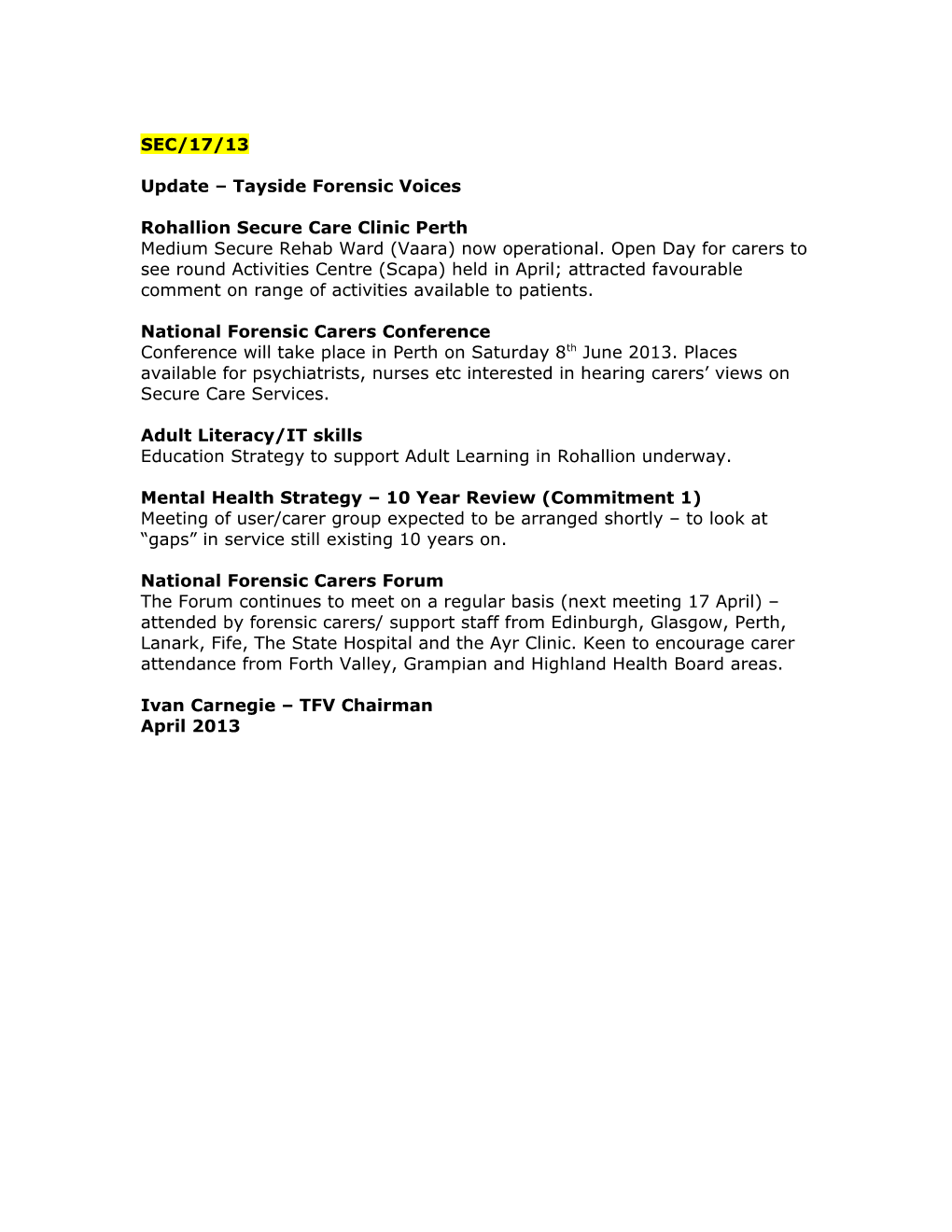 Update Tayside Forensic Voices November 2012