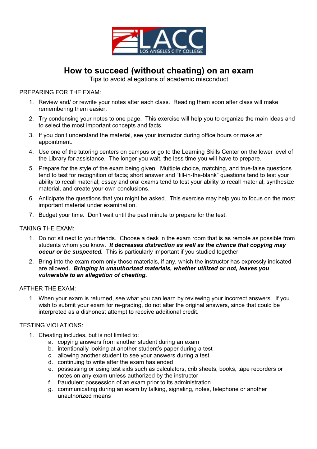 How to Succeed (Without Cheating) on an Exam