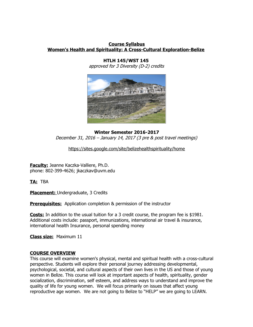 Women's Health and Spirituality: a Cross-Cultural Exploration-Belize
