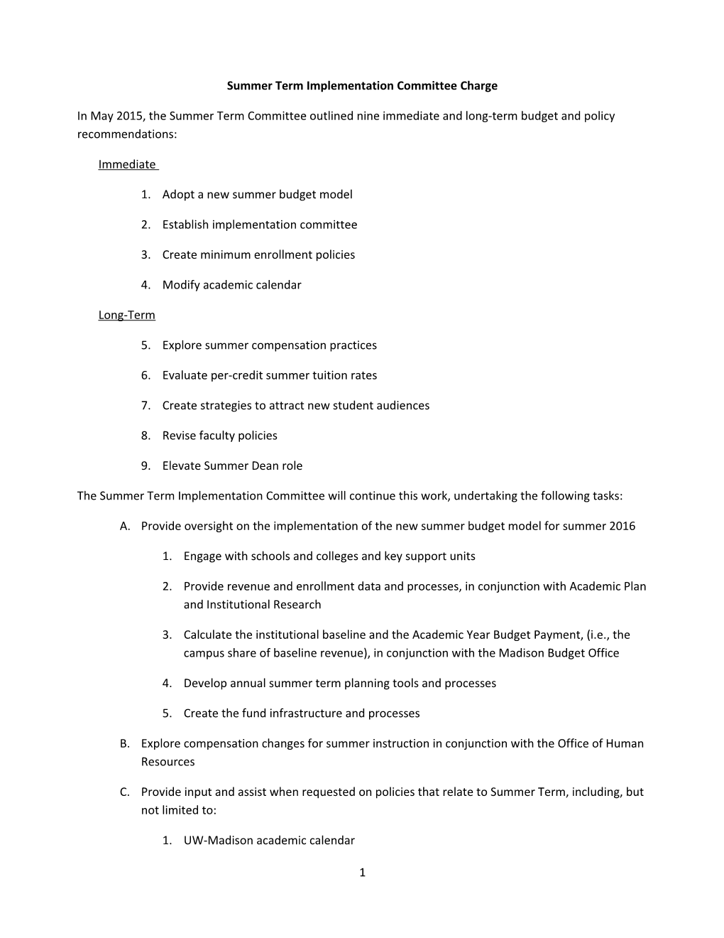 Summer Term Implementation Committee Charge