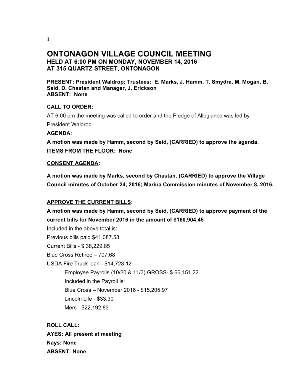 Ontonagon Village Council Meeting s2