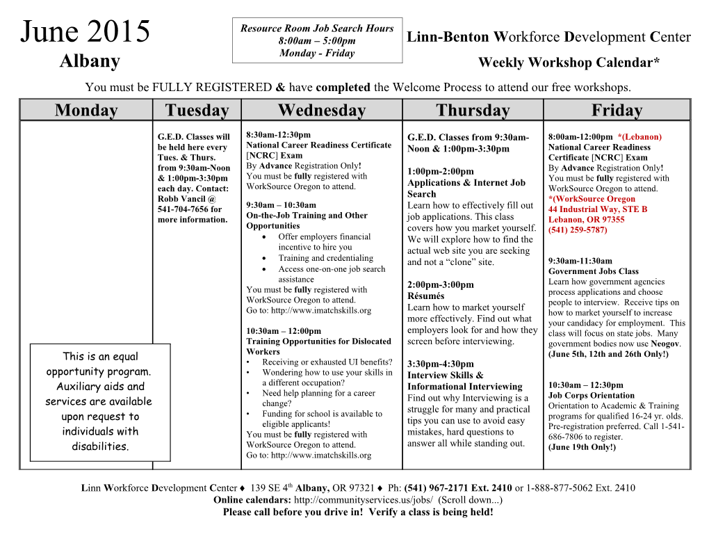 June 2015 Linn-Benton Workforce Development C Enter