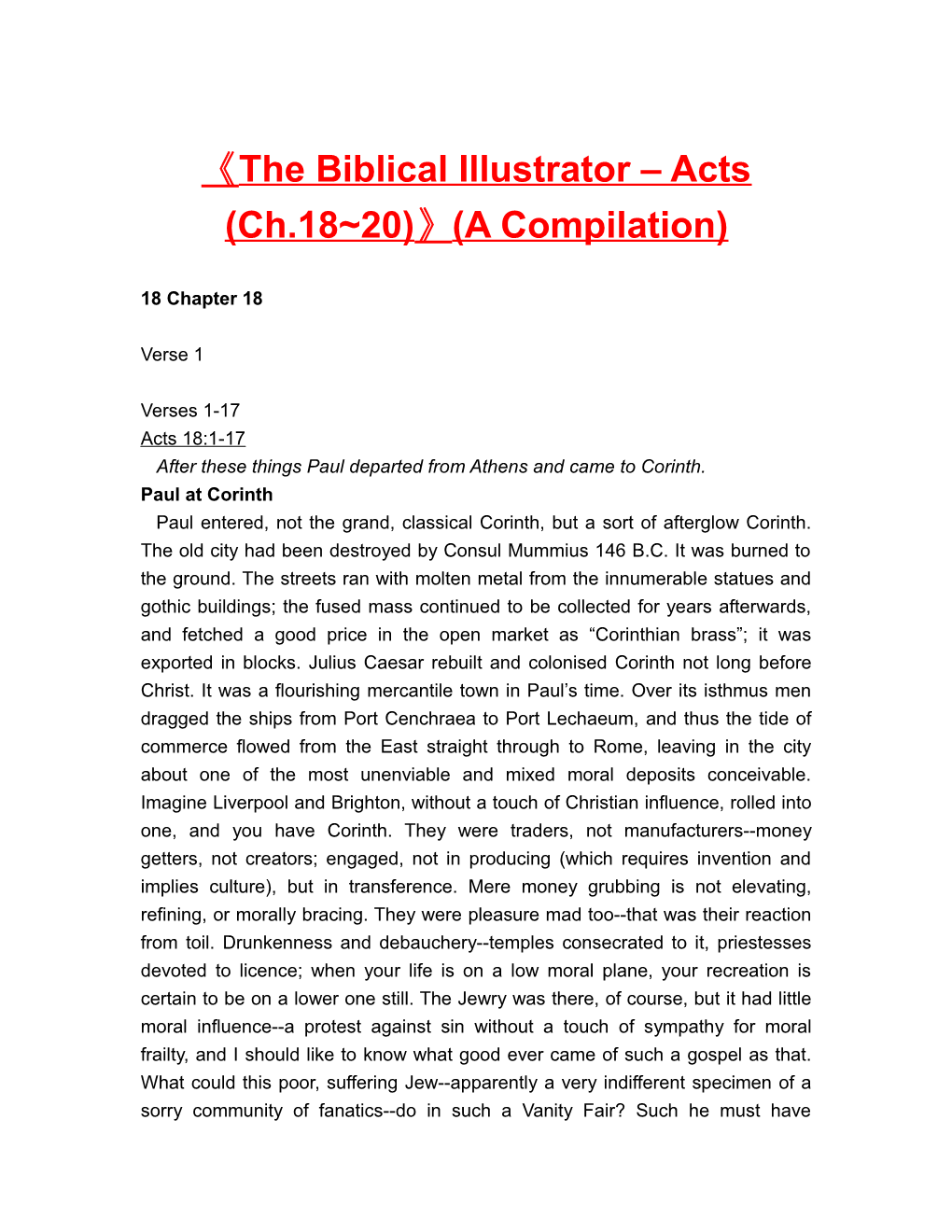 The Biblical Illustrator Acts (Ch.18 20) (A Compilation)