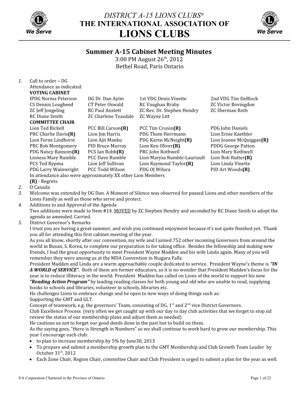 Summer A-15 Cabinet Meeting Minutes