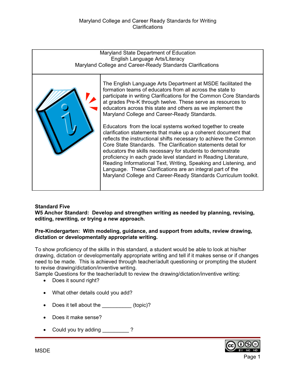 Maryland College and Career Ready Standards for Writing