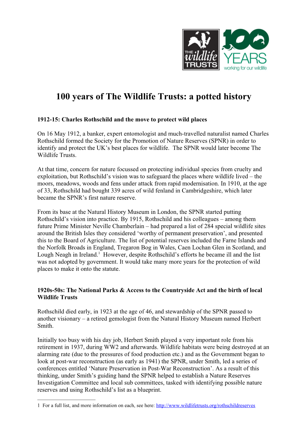 100 Years of the Wildlife Trusts: a Potted History