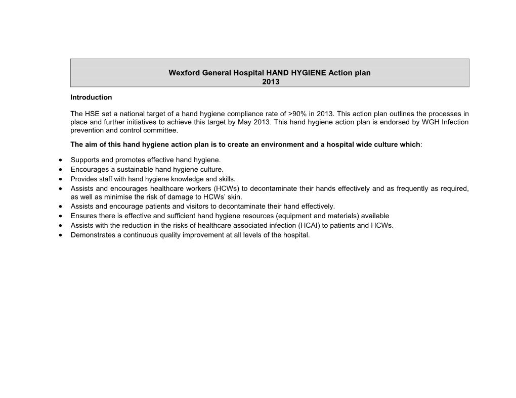 Wexford General Hospital HAND HYGIENE Action Plan