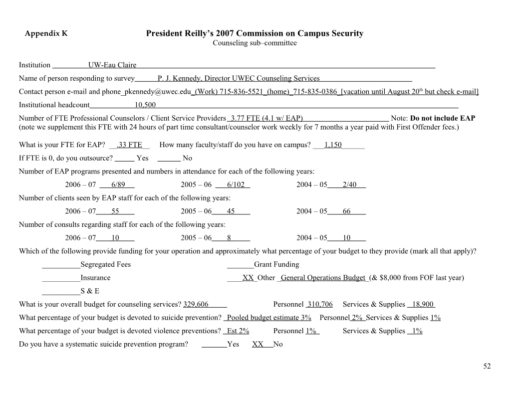 President Reilly S 2007 Commission on Campus Security