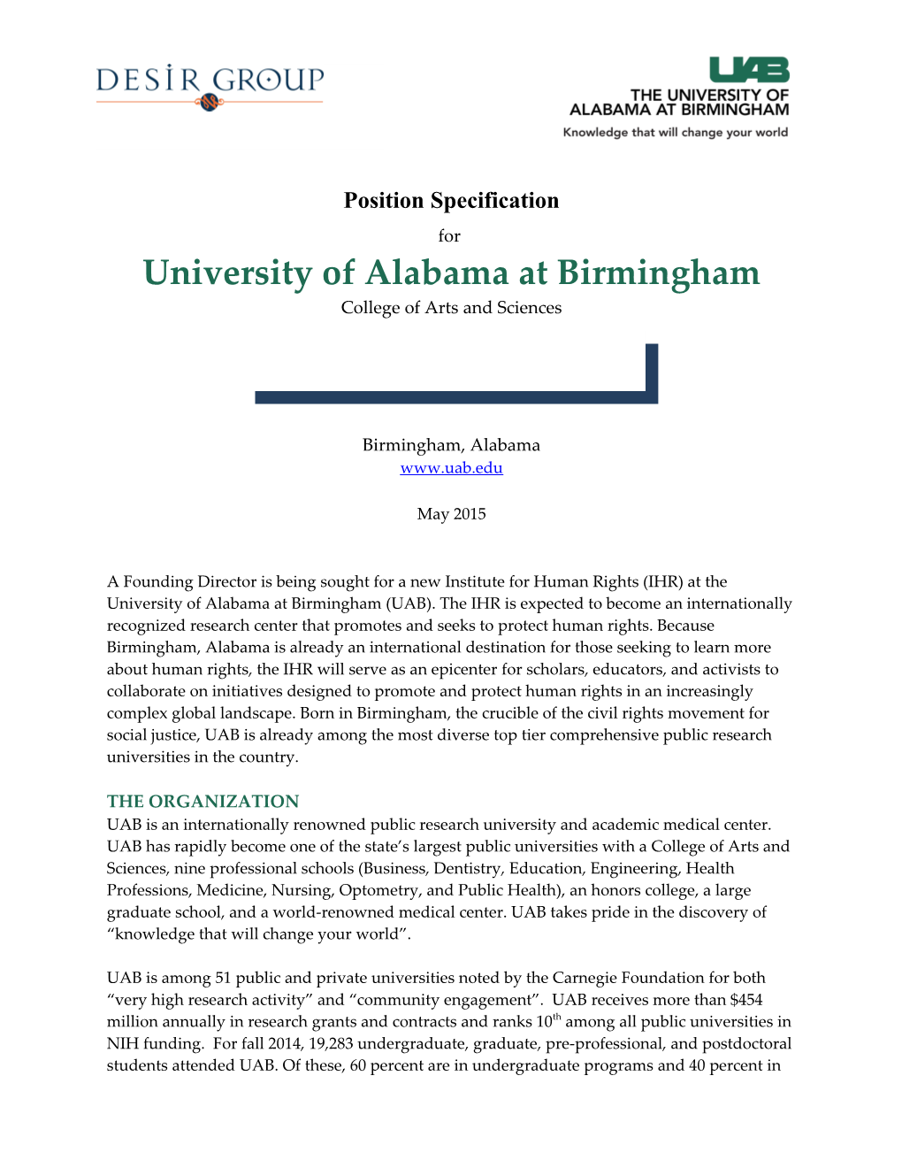 Position Specification / Director, Institute for Human Rights - UAB