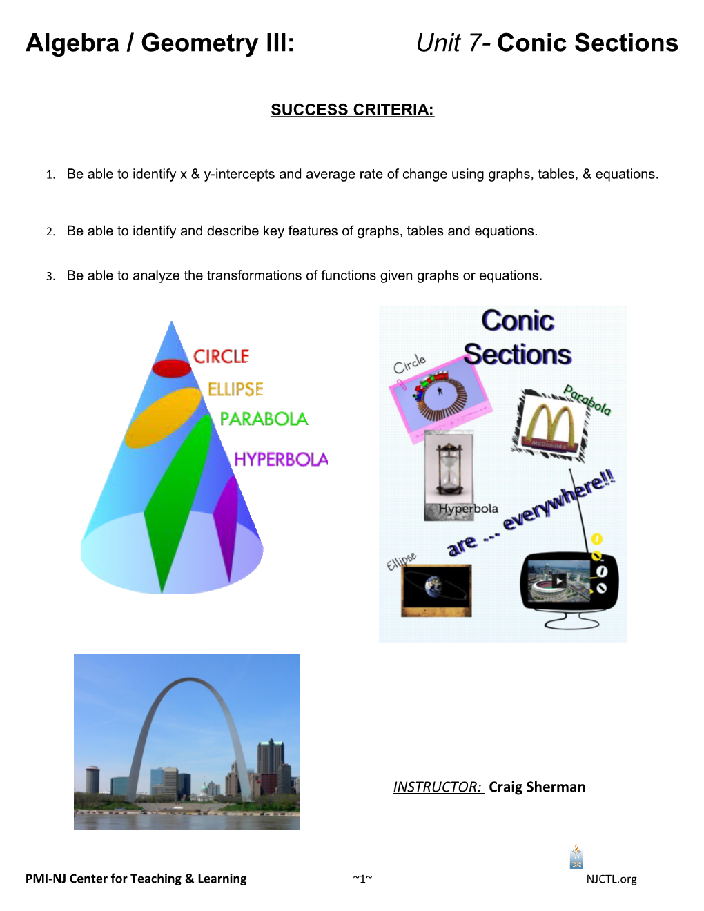 Algebra / Geometry III: Unit 7- Conic Sections