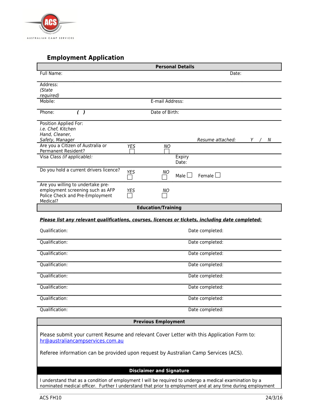 Employment Application s37