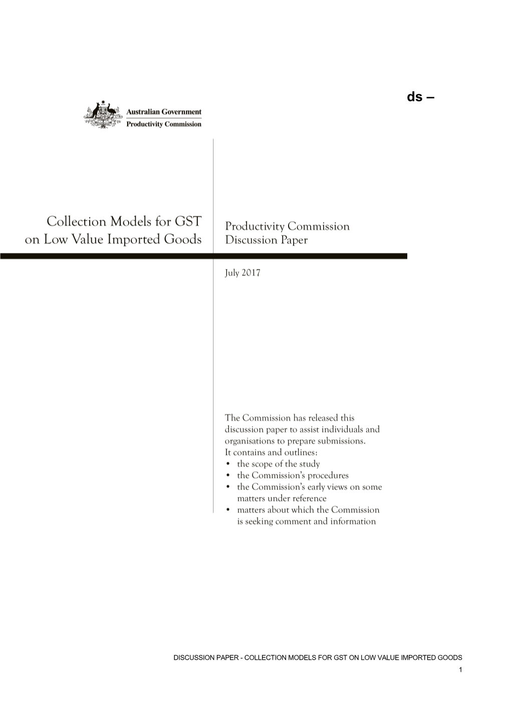 Discussion Paper - Collection Models for GST on Low Value Imported Goods