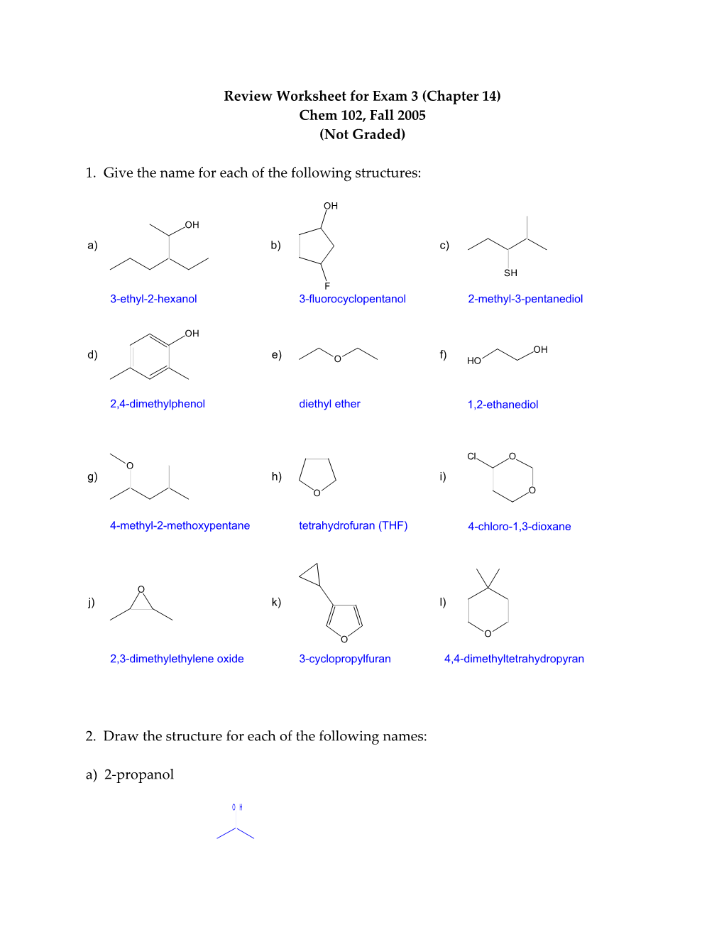 Review Worksheet for Exam 3 (Chapter 14)