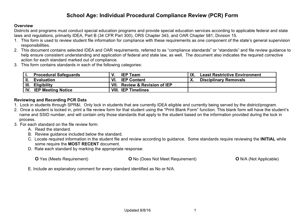 School Age: Individual Procedural Compliance Review (PCR) Form