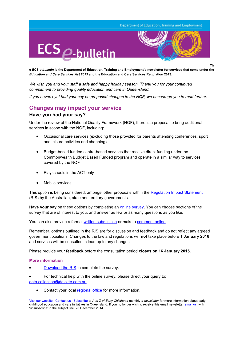ECS E-Bulletin - Changes May Impact Your Service