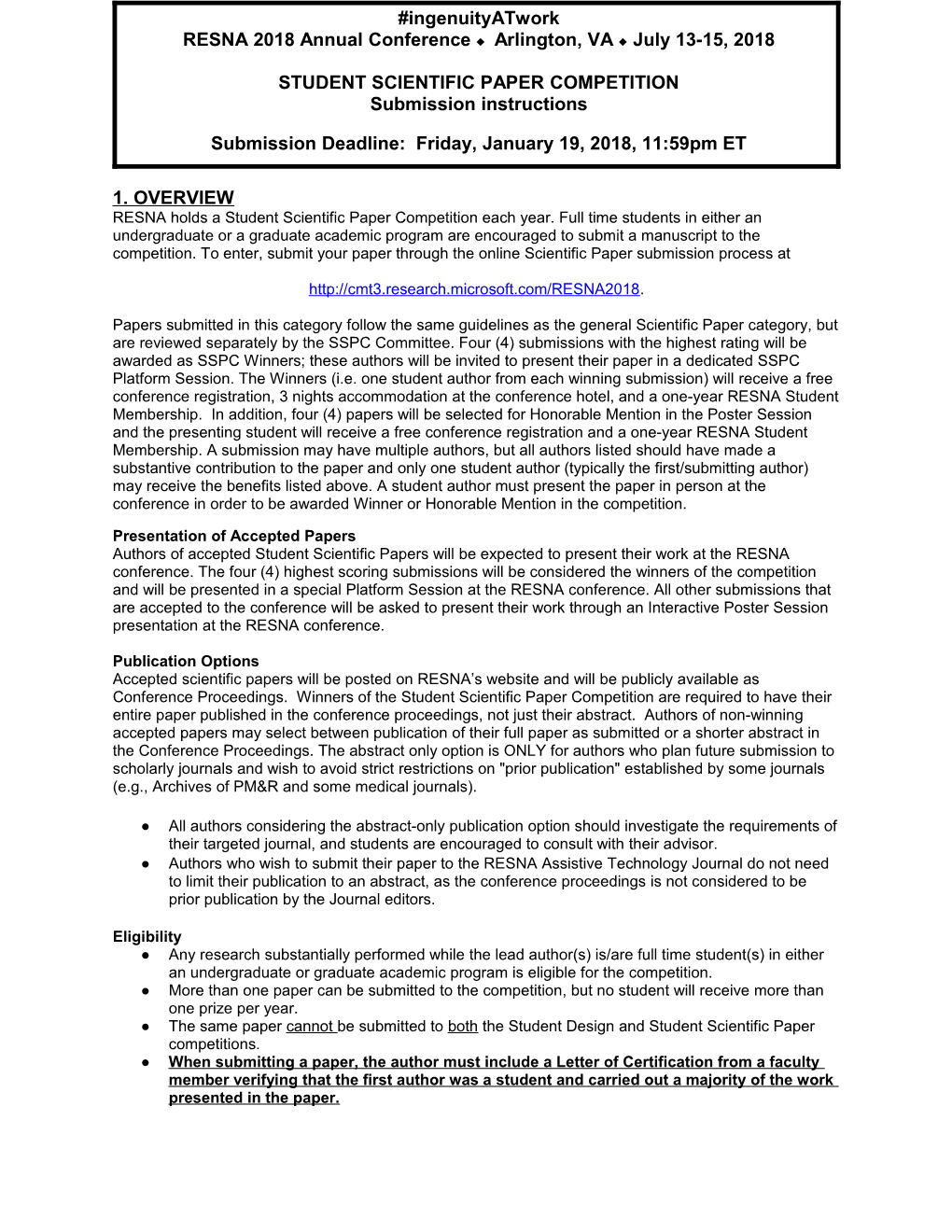 RESNA Student Scientific Paper Competition Instructions Page 1