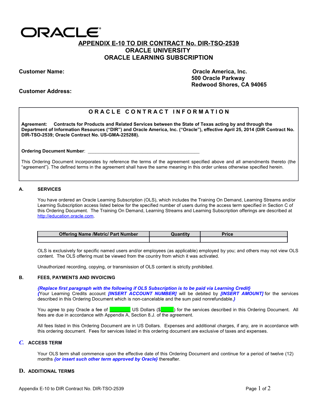 DIR-TSO-2539 Appendix E-10 (Per Amendment 7)