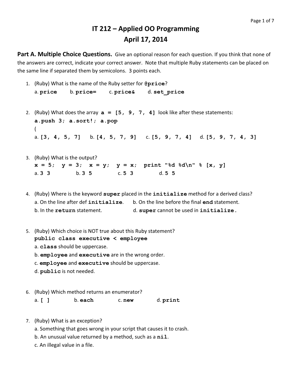 IT 212 Applied OO Programming April 17, 2014