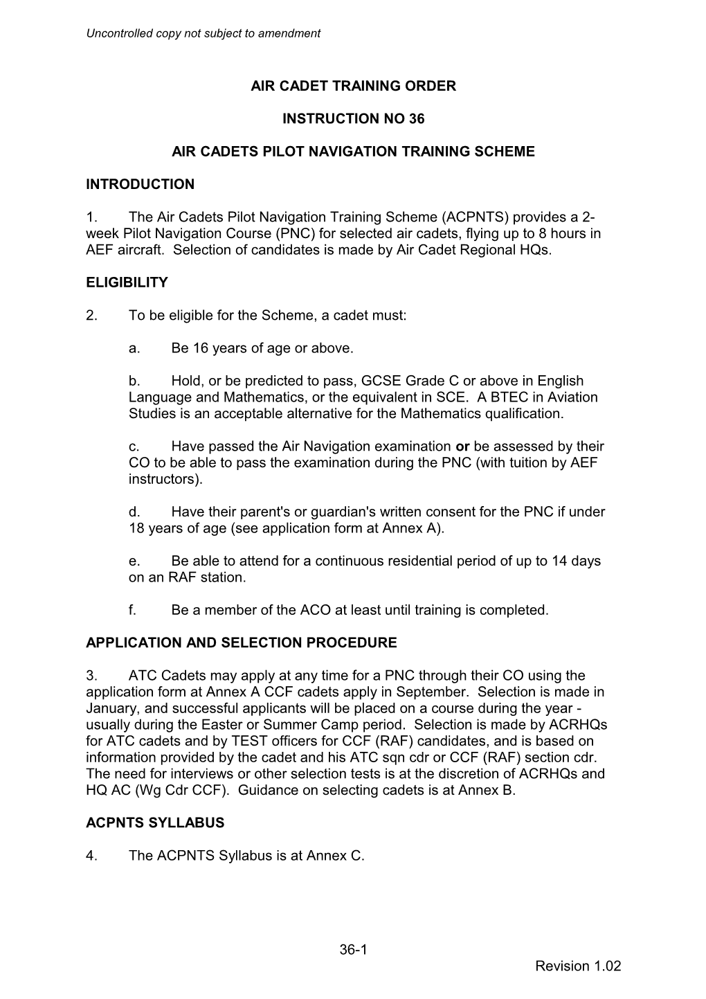 Air Cadet Pilot Navigation Training Scheme