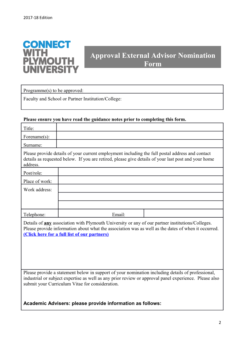 Proposed Nomination for External Advisor