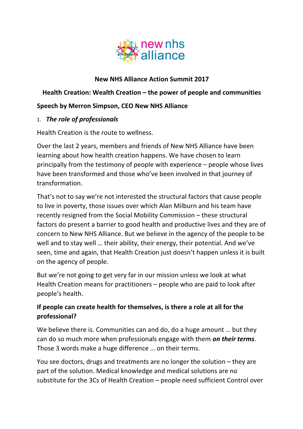 New NHS Alliance Action Summit 2017