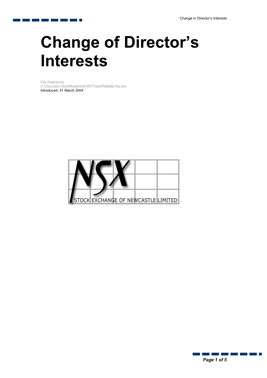 NSX Change in Director's Interests