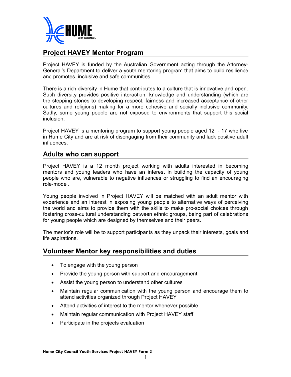 Project HAVEY Mentor Program