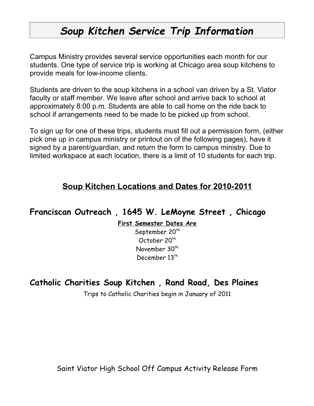 Soup Kitchen Service Trip Information