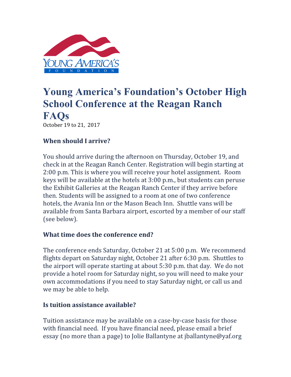Young America S Foundation S October High School Conference at the Reagan Ranch Faqs