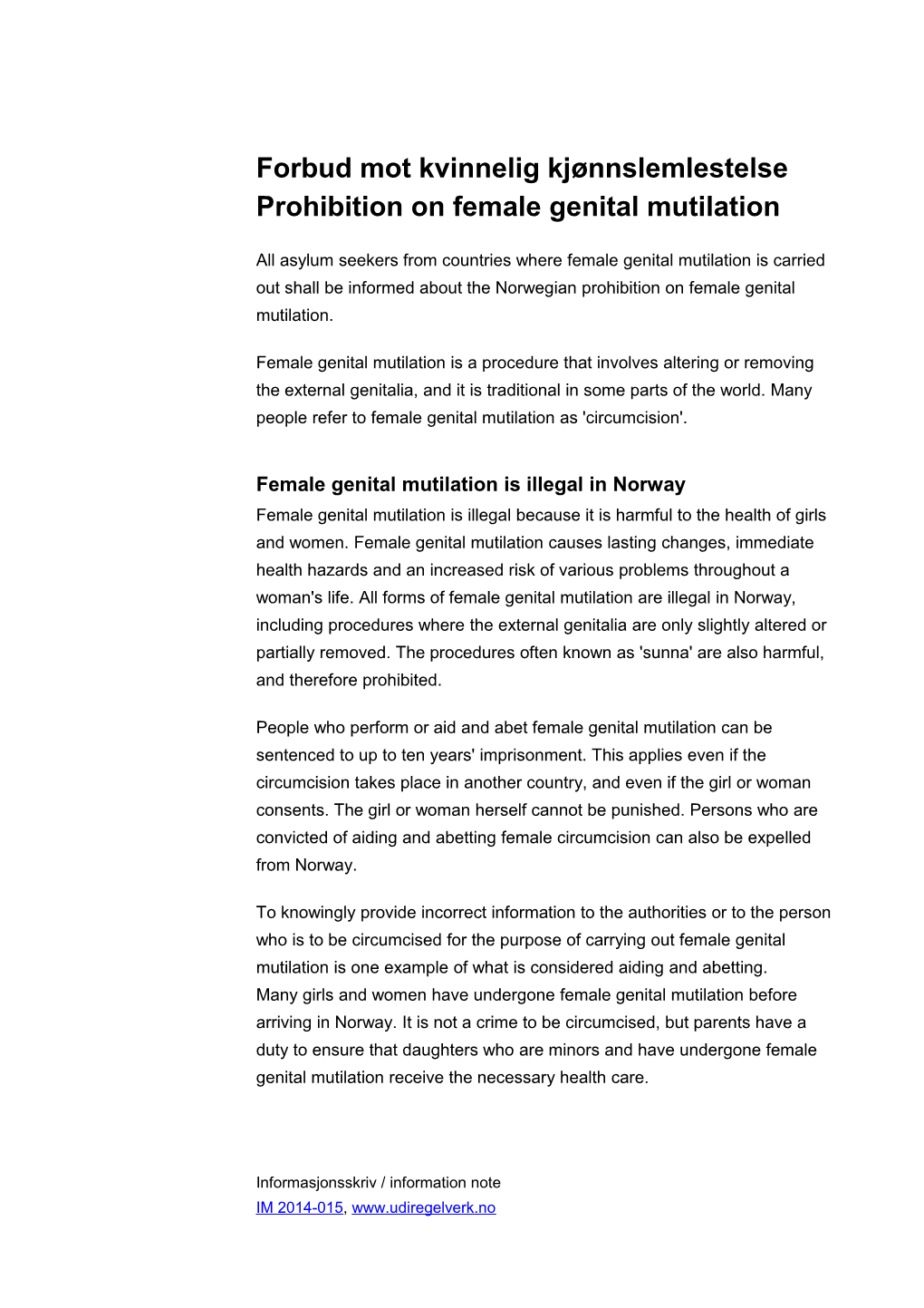 Prohibition on Female Genital Mutilation
