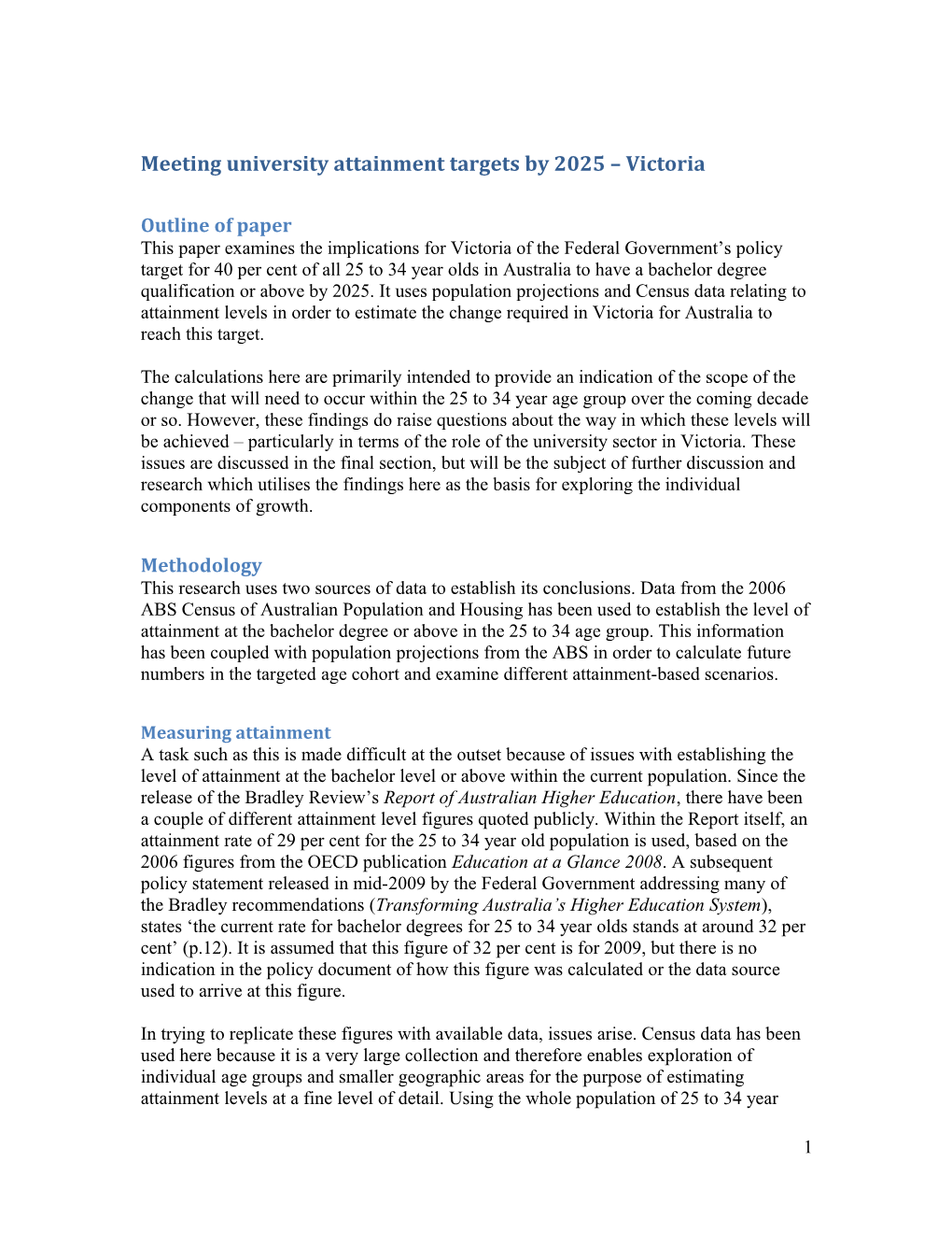 Meeting University Attainment Targets by 2025 Victoria