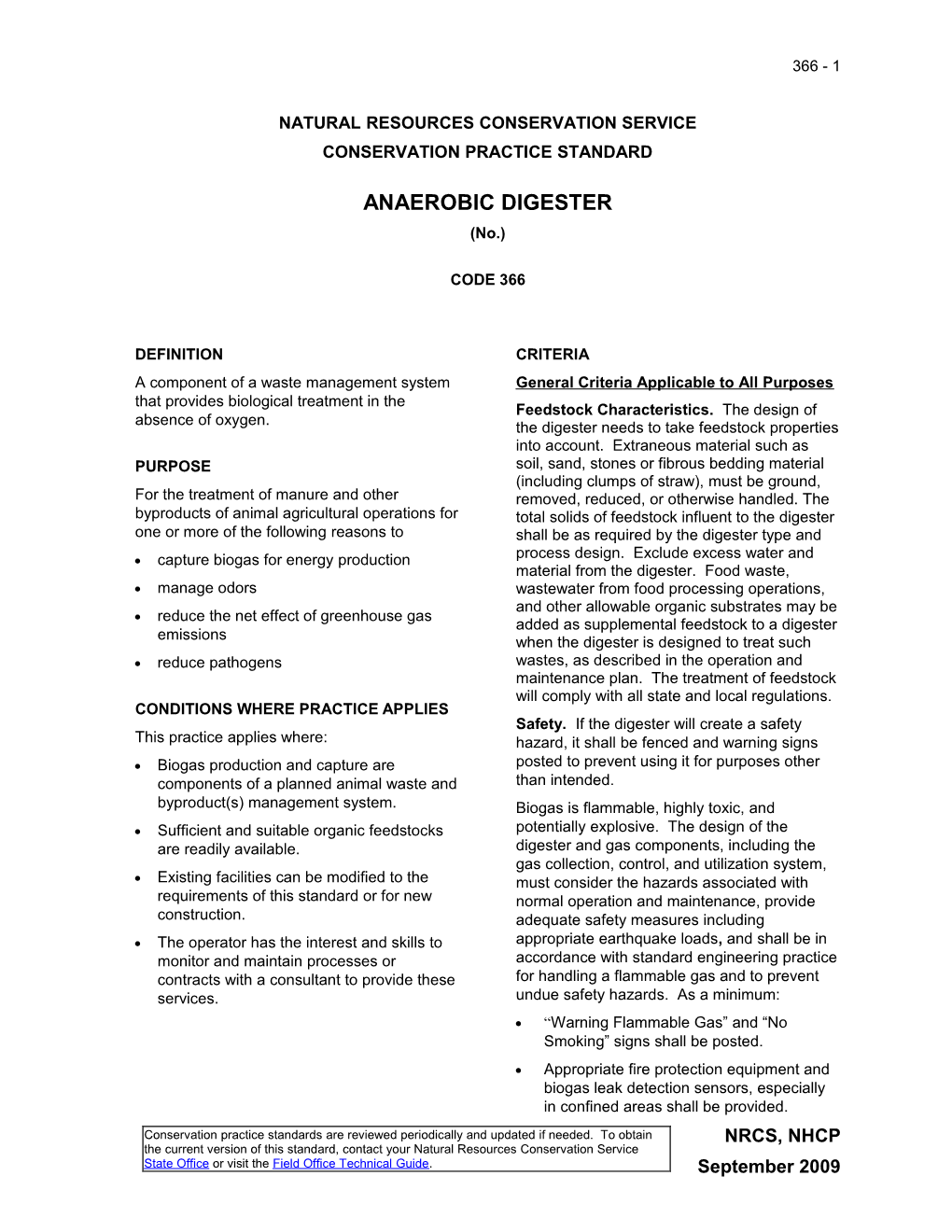 Natural Resources Conservation Service Draft Interim Conservation Practice Standard Methane