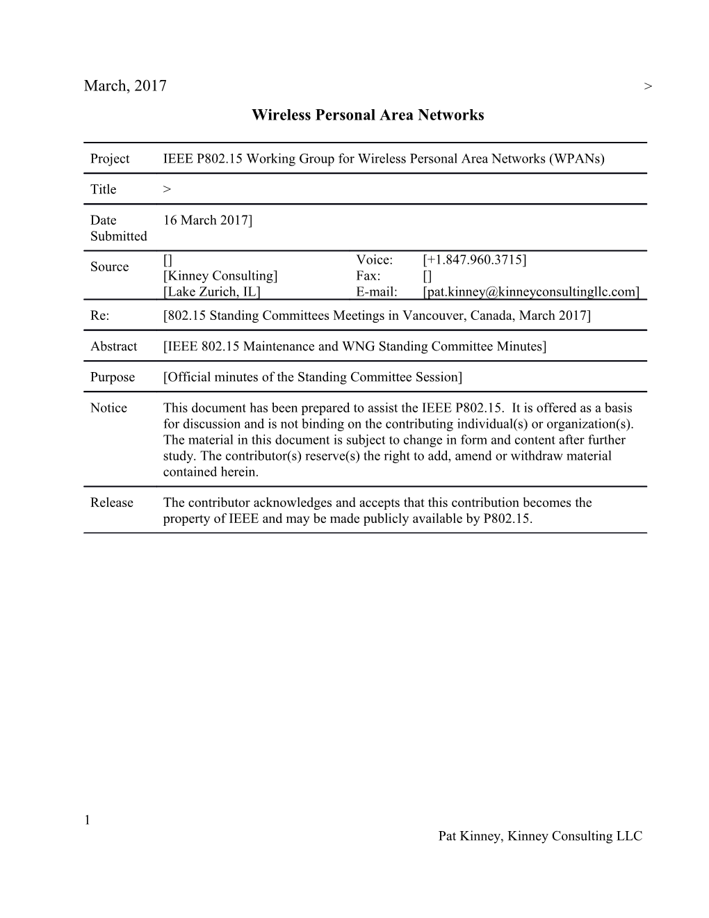 Wireless Personal Area Networks