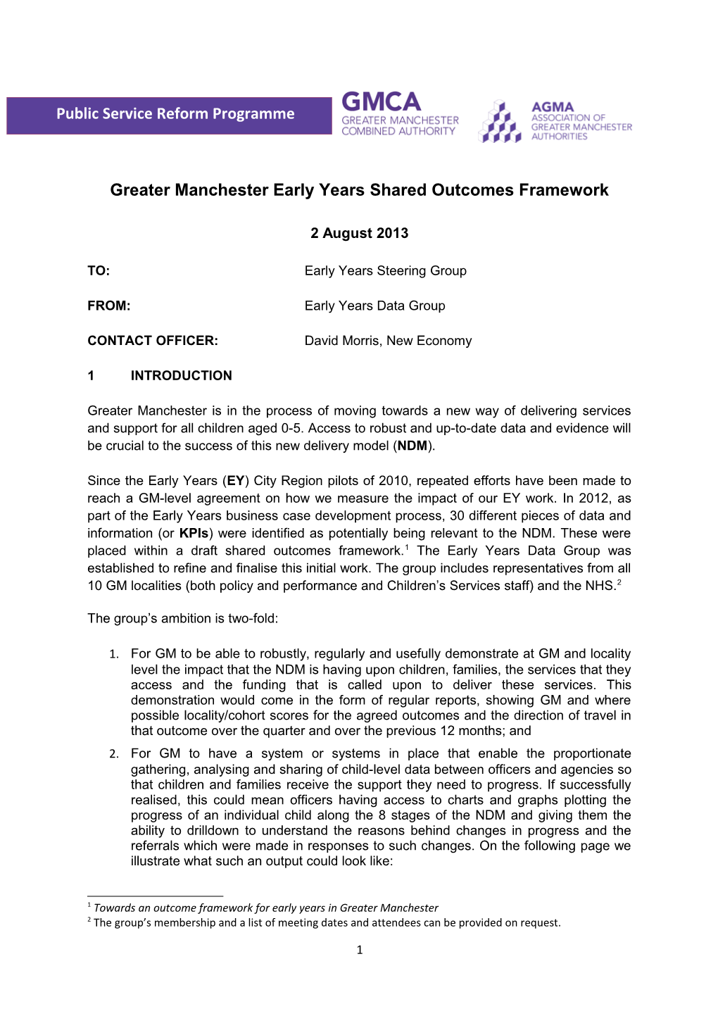 Greater Manchester Early Years Shared Outcomes Framework