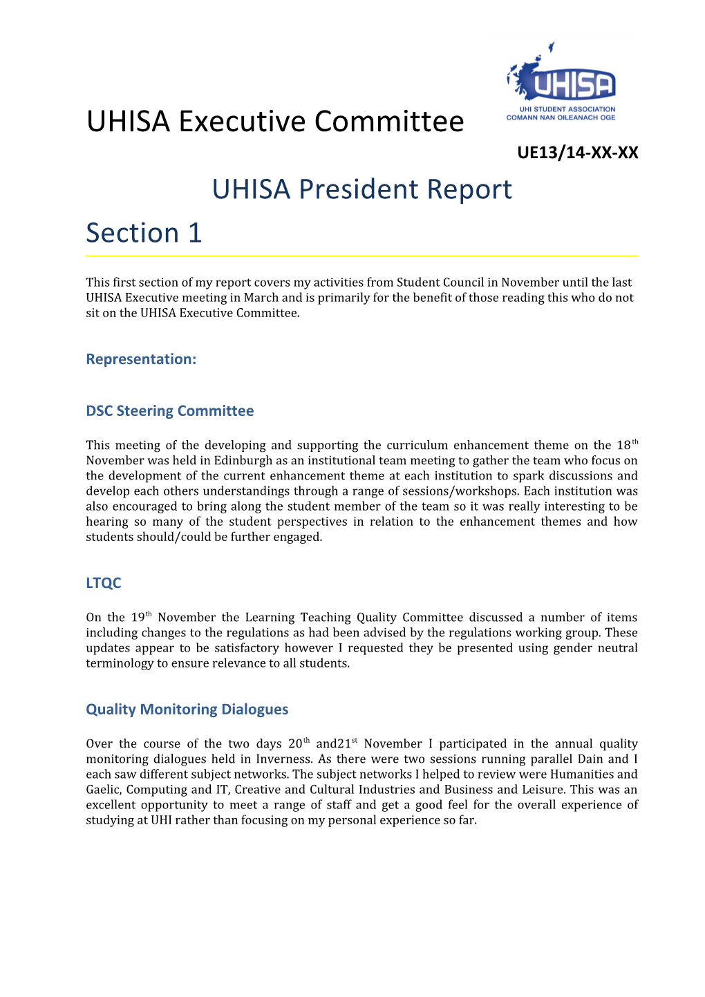 UHI Student Association Vice President Report