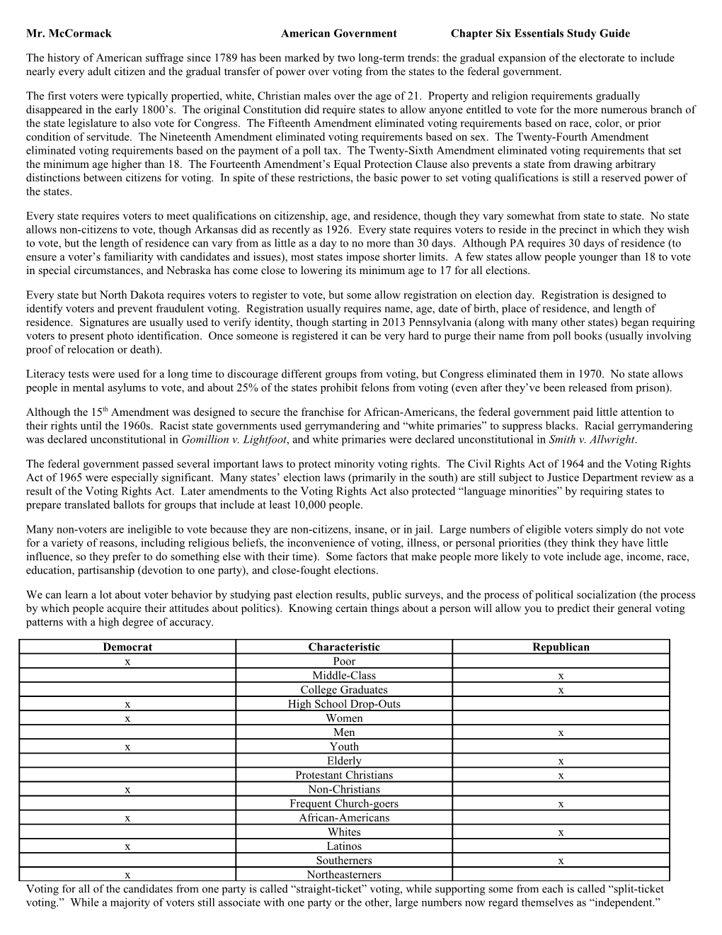 Mr. Mccormack American Government Chapter Six Essentials Study Guide