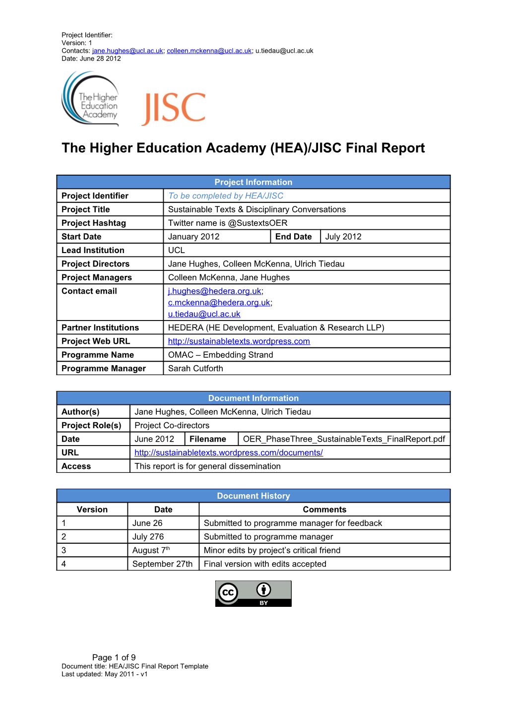 JISC Final Report Template